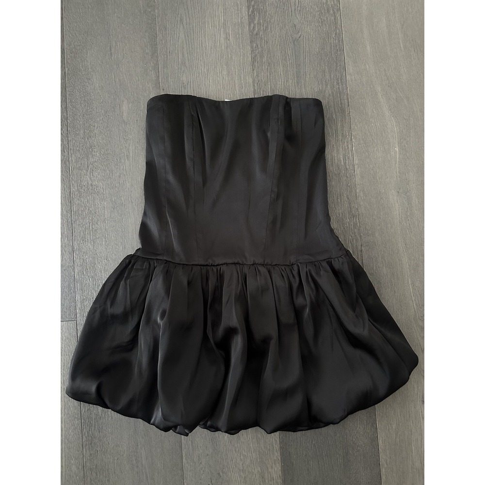 Tenshoppe Satin Laced Back Dress Womens Large Black Strapless Corset Bubble Hem